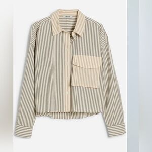 Madewell Flap Pocket Cotton Poplin Crop Button-Up Shirt